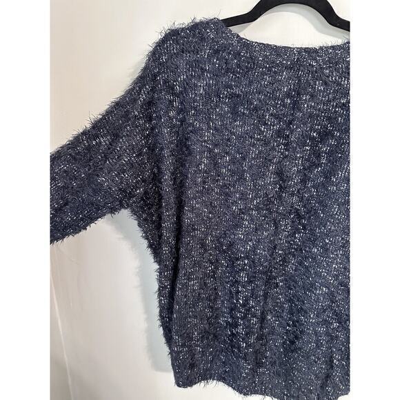 Express Blue Marl Eyelash Lace Up Neck Large Long Sleeve Sweater Super Soft - Picture 10 of 10